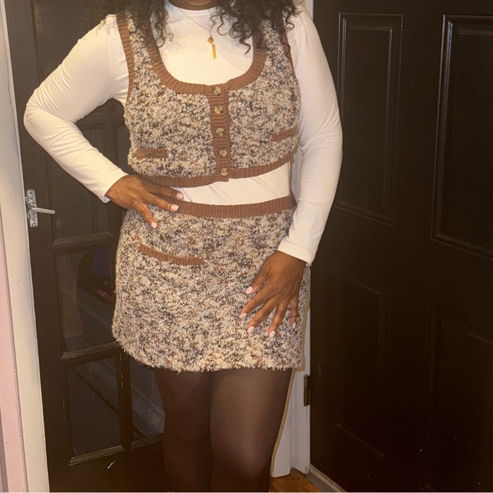 Free People Brown and Cream Mini Skirt